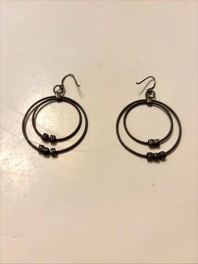 Silpada Oxidized Sterling Silver Double Circle Beaded  Earrings W1753 Retired